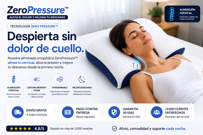 Almohada Cervical ZeroPressure™ – Alivia el Dolor y Mejora tu Descanso
