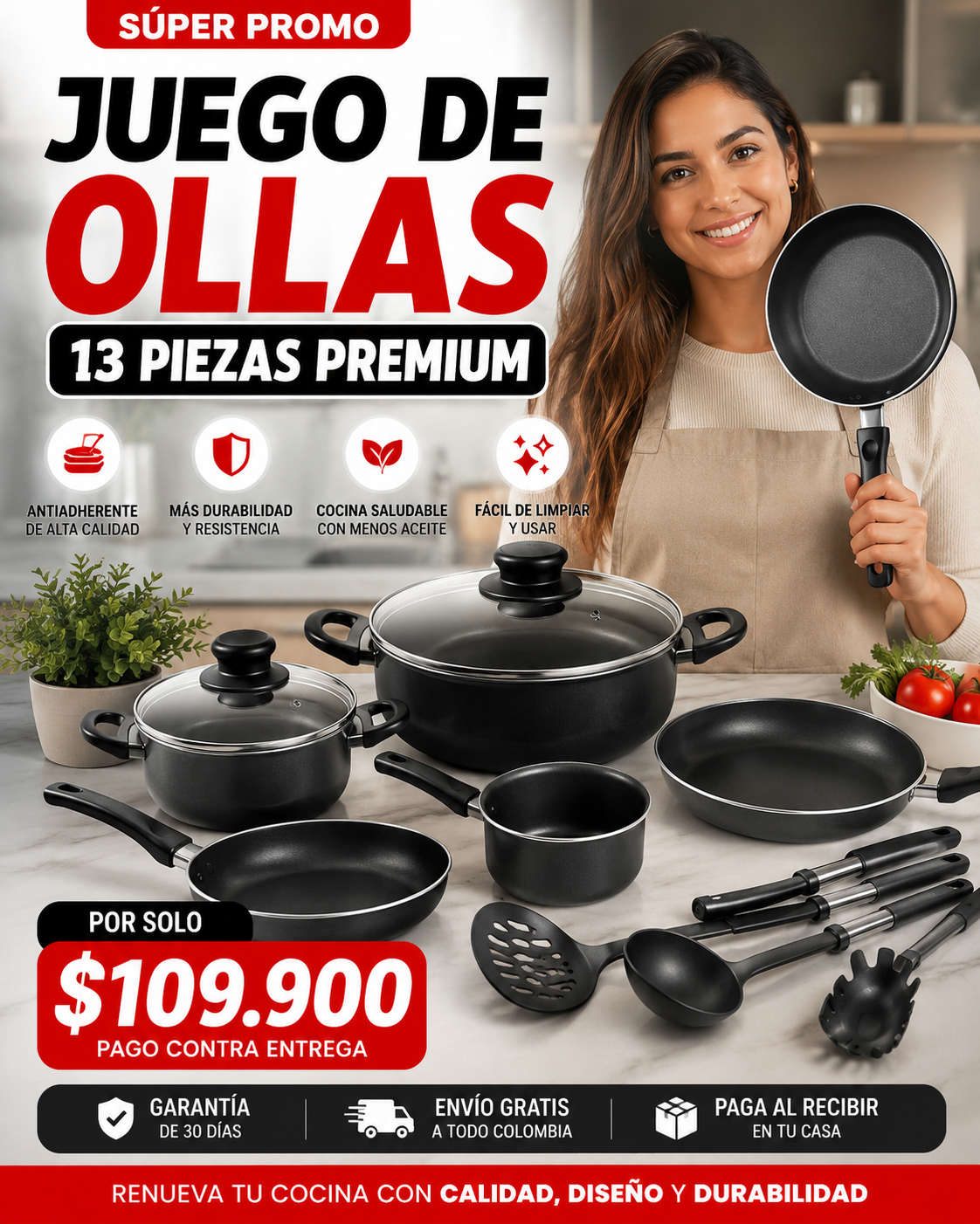 Batería Cocina Ollas 13 Piezas Utensilio