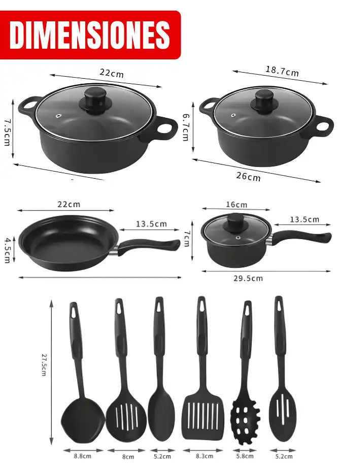 Batería Cocina Ollas 13 Piezas Utensilio